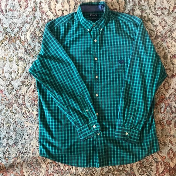Chaps Easy Care Button Up Plaid Mens Shirt XL - Picture 2 of 5